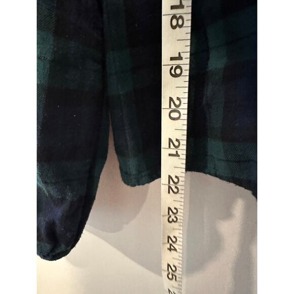 J Crew Size Medium Blue Green Flannel Ruffle Blouse Work Plaid Clueless Fall - Picture 8 of 9